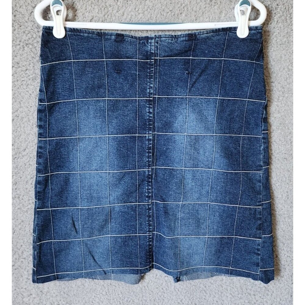 Vtg Y2K 90s Parkers Jeans Women's Denim Pencil Skirt Blue Windowpane USA Size XL